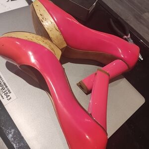 Lanvin Bright Pink Patent Platform Block-Heel Pumps 38.5